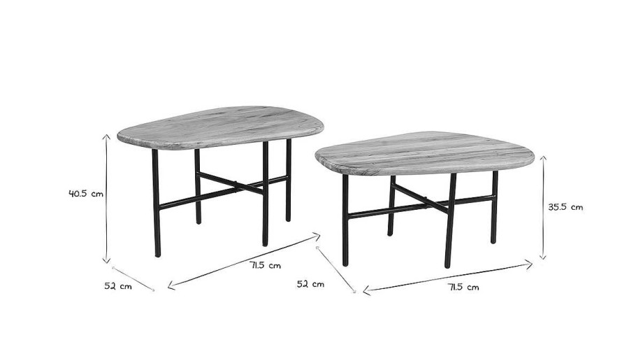 Table Miliboo | Tables Basses Gigognes Bois Clair Massif Et M Tal Noir (Lot De 2) Suzane