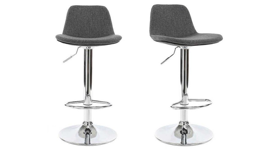 Chaise & Tabouret Miliboo Tabouret De Bar | Tabourets De Bar Design Tissu Gris Fonc (Lot De 2) Zack