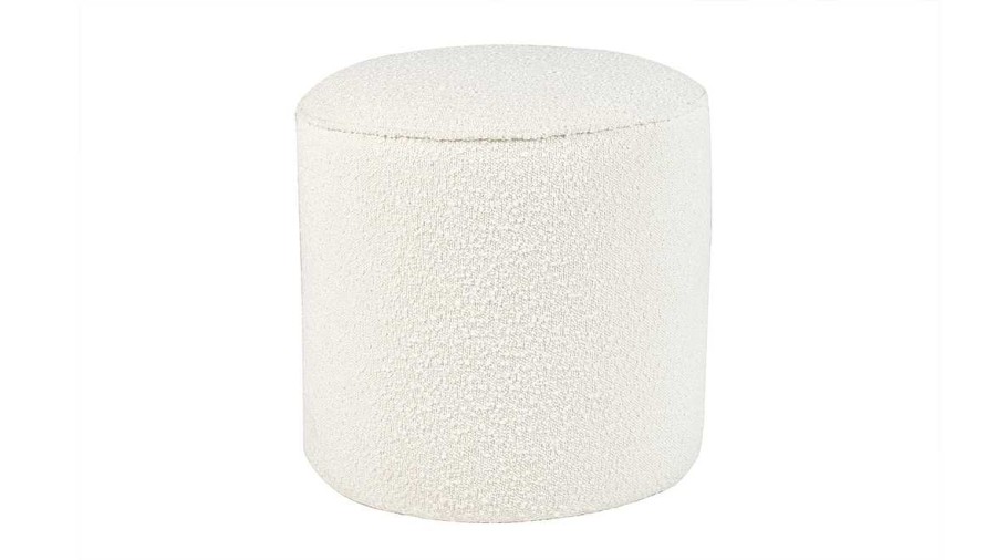 Canap & Fauteuil Miliboo | Pouf Scandinave Rond En Tissu Effet Laine Boucl E Blanc Cass D40 Cm Meribel