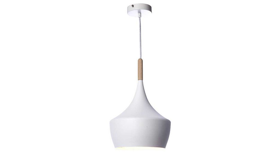 Luminaire Miliboo | Suspension En M Tal Blanc Et D Tail Bois Clair D24Cm Java