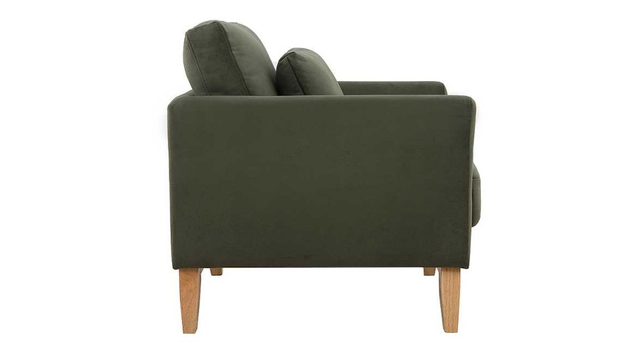 Canap & Fauteuil Miliboo Fauteuil Design | Fauteuil Scandinave D Houssable En Tissu Effet Velours Vert Kaki Et Bois Clair Oslo