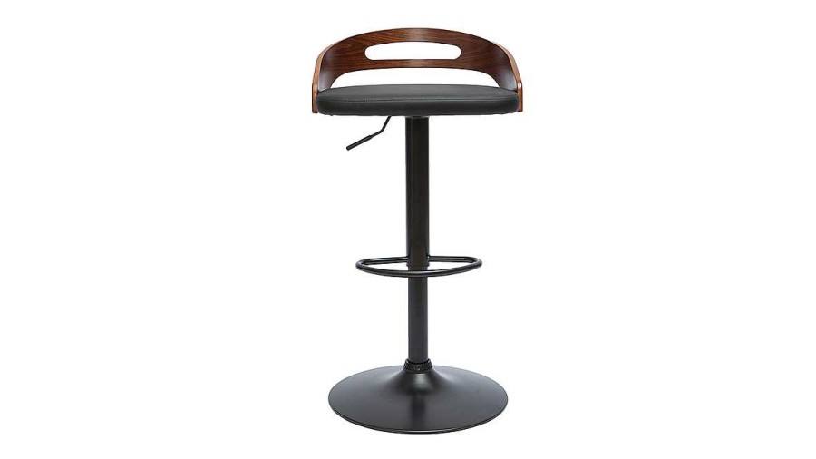 Chaise & Tabouret Miliboo Tabouret De Bar | Tabouret De Bar R Glable Design Noyer Et Polyur Thane Noir Mano