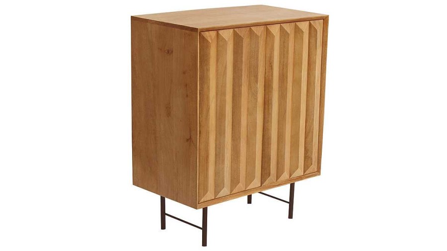 Rangement Miliboo | Buffet En Bois Manguier Massif Grav Et M Tal Noir 2 Portes L70 Cm Agra