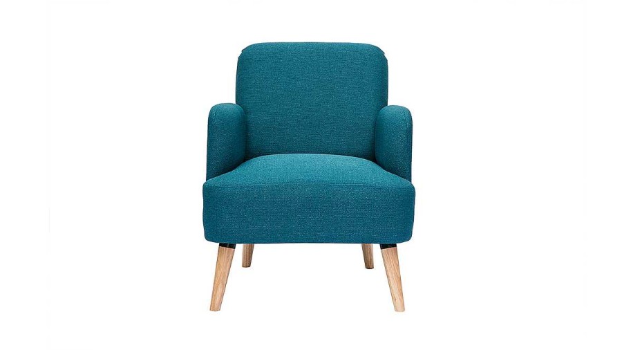 Canap & Fauteuil Miliboo Fauteuil Design | Fauteuil Scandinave En Tissu Bleu Canard Et Bois Clair Isko