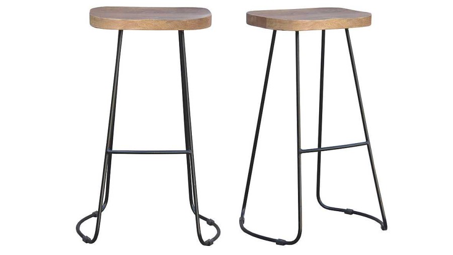 Chaise & Tabouret Miliboo Tabouret De Bar | Tabourets De Bar Manguier Massif Et M Tal 75 Cm (Lot De 2) Runko