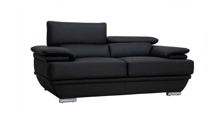 Canap & Fauteuil Miliboo Canap Cuir | Canap Cuir Noir Et Acier Chrom Avec T Ti Res Ajustables 2 Places Ewing