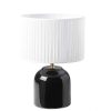 Luminaire Miliboo | Lampe Poser Noire En C Ramique Brillante Et Abat-Jour En Tissu Pliss Blanc H35 Cm Piega