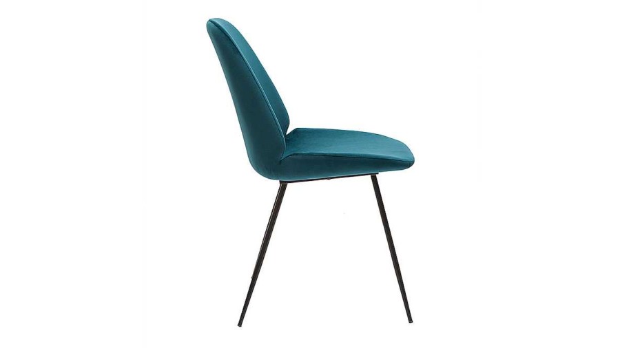 Chaise & Tabouret Miliboo Chaise Design | Chaises En Tissu Velours Gaufr Bleu Canard Et M Tal Noir (Lot De 2) Kaoly