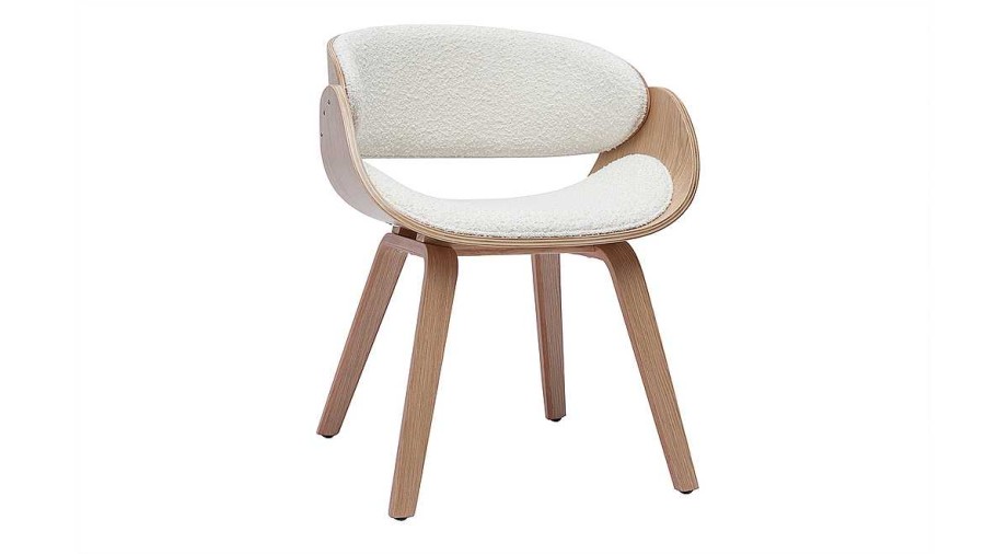 Chaise & Tabouret Miliboo Chaise Design | Chaise Design En Tissu Effet Laine Boucl E Blanc Et Bois Clair Bent