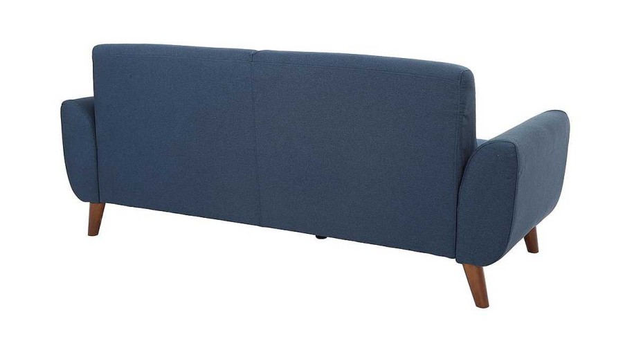 Canap & Fauteuil Miliboo Canap Design | Canap 3 Places En Tissu Bleu Fonc Et Bois Fonc Ektor