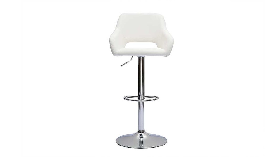 Chaise & Tabouret Miliboo Tabouret De Bar | Tabourets De Bar R Glables Blanc Et Acier Chrom (Lot De 2) Laurette