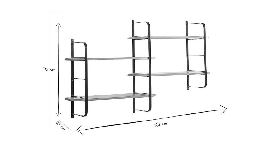 D Co Miliboo | Tag Re Murale En Bois Manguier Massif Et M Tal Noir L122 Cm Akina