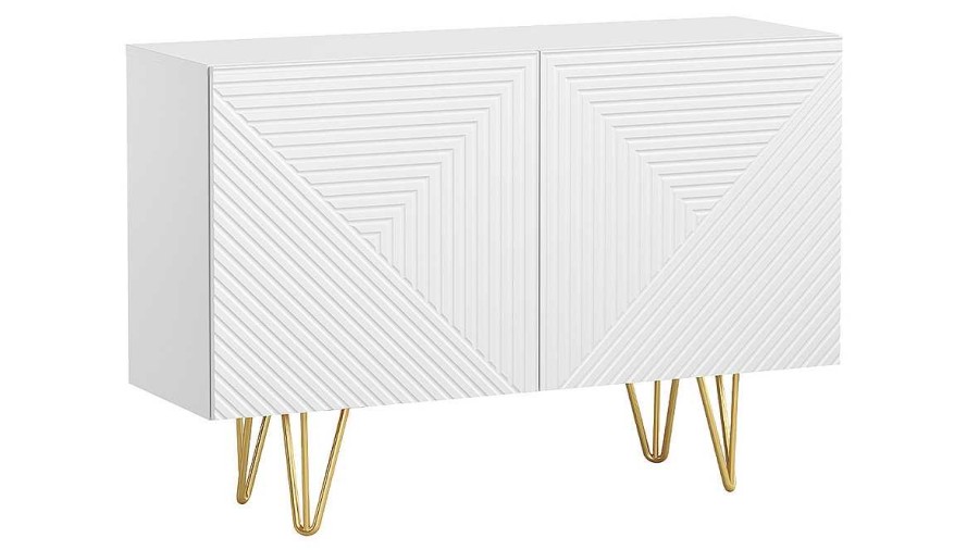 Rangement Miliboo | Buffet Design Grav Blanc Mat Et M Tal Dor 2 Portes L107 Cm Ozen