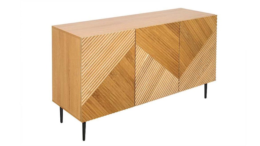 Rangement Miliboo | Buffet Design En Bois Clair Ch Ne Massf Grav Et M Tal Noir 3 Portes L135 Cm Archipel