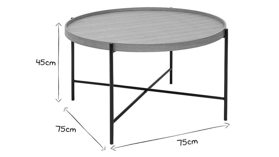 Table Miliboo | Table Basse Ronde Bois Clair Et M Tal Noir D75 Cm Bassy