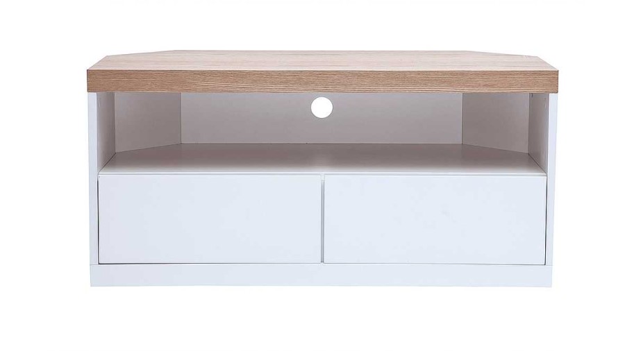 Rangement Miliboo Meuble Tv Design | Meuble Tv D'Angle Blanc Et Bois Clair Ch Ne L100 Cm Max