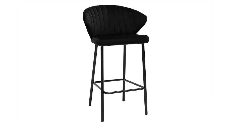 Chaise & Tabouret Miliboo Tabouret De Bar | Tabouret De Bar Design En Velours Noir H68 Cm Dally