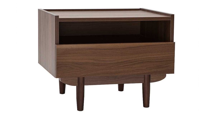 Chambre Miliboo | Table De Chevet Avec Rangements Finition Bois Fonc Noyer L50 Cm Sanaa