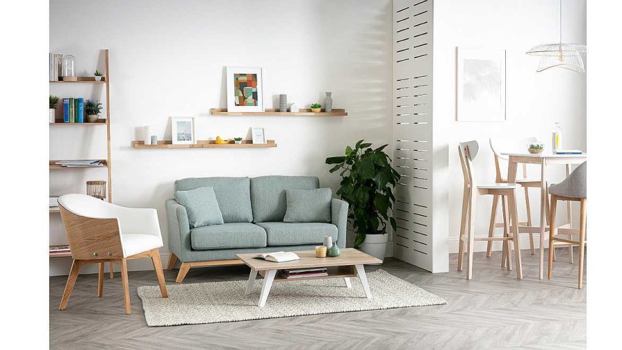 Canap & Fauteuil Miliboo Canap Design | Canap Scandinave D Houssable 2 Places En Tissu Effet Velours Jaune Moutarde Et Bois Clair Oslo