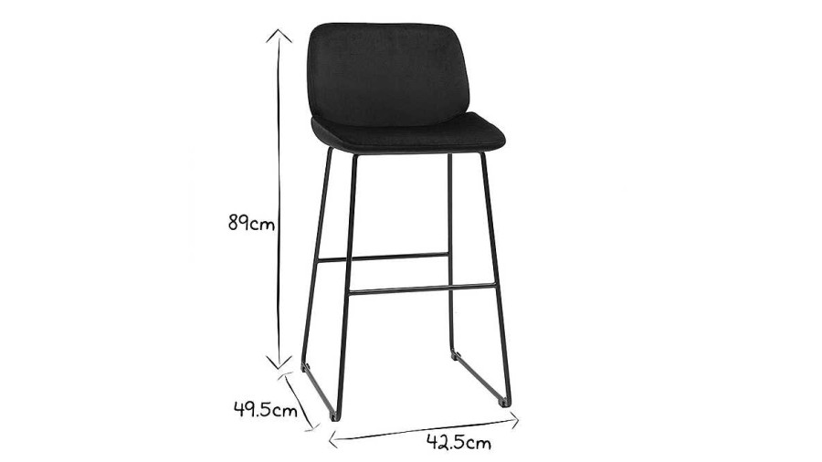 Chaise & Tabouret Miliboo Tabouret De Bar | Tabourets De Bar Fixes En Tissu Velours Noir Pieds M Tal Noir H65 (Lot De 2) Kaoly