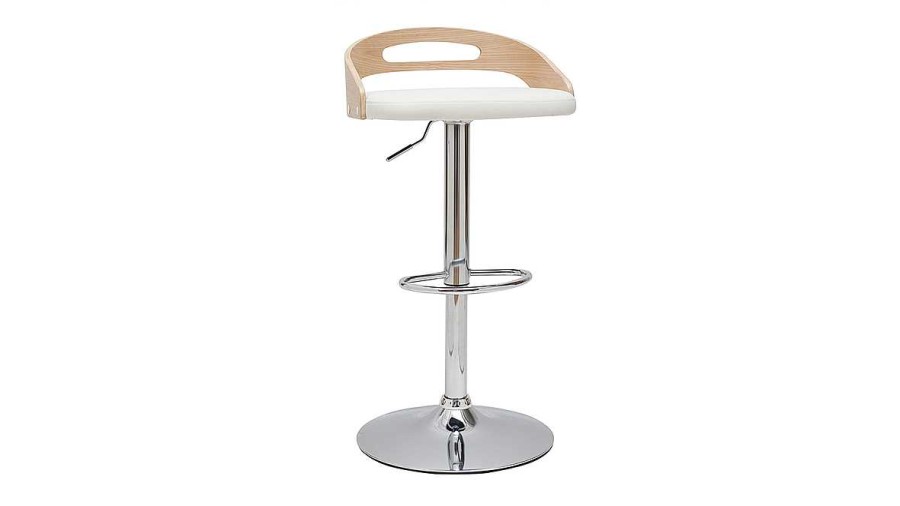 Chaise & Tabouret Miliboo Tabouret De Bar | Tabouret De Bar R Glable Design Bois Clair Et Polyur Thane Blanc Mano