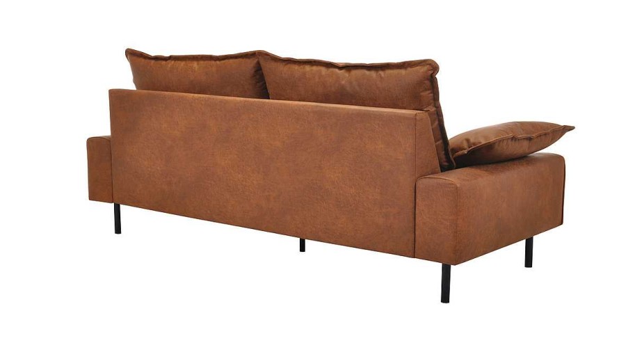 Canap & Fauteuil Miliboo Canap Cuir | Canap 3 Places En Cuir Aspect Vieilli Marron Cognac Et M Tal Noir Dory