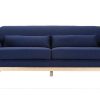 Canap & Fauteuil Miliboo Canap Design | Canap Scandinave 3 Places En Tissu Bleu Fonc Et Bois Clair Yoko