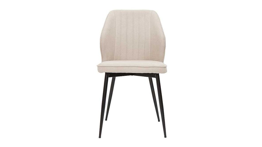 Chaise & Tabouret Miliboo Chaise Design | Chaises Design En Tissu Effet Velours Beige Et M Tal Noir (Lot De 2) Fanette