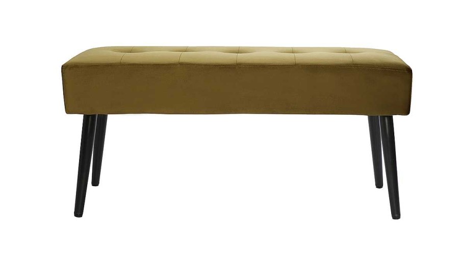 Rangement Miliboo | Banc Design Capitonn En Tissu Velours Bronze Et M Tal Noir L95 Cm Guesta