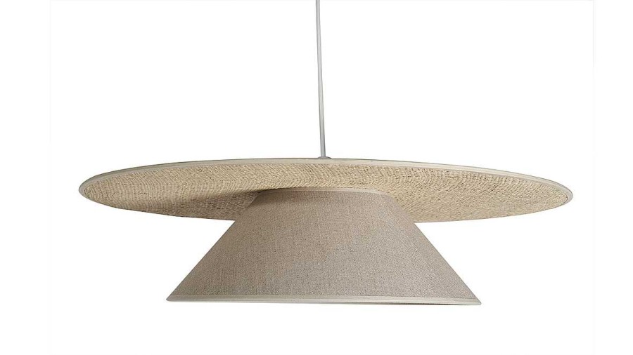 Luminaire Miliboo | Suspension En Lin Beige Et Rabane Naturelle L55 Cm Azami