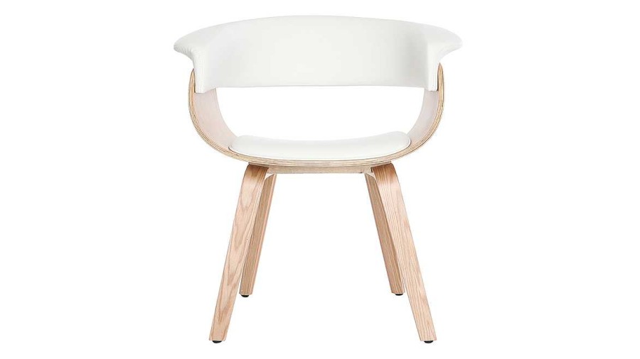 Canap & Fauteuil Miliboo Fauteuil Design | Chaise Scandinave Blanc Et Bois Clair Oktav