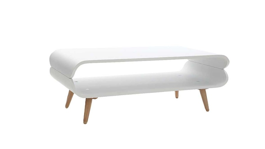 Table Miliboo | Table Basse Rectangulaire Scandinave Blanc Et Bois Clair L118 Cm Takla