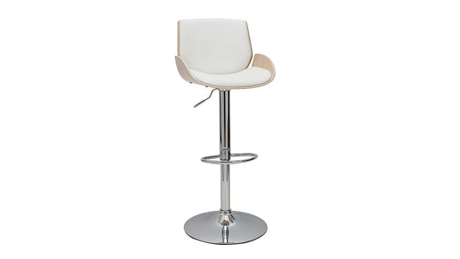 Chaise & Tabouret Miliboo Tabouret De Bar | Tabouret De Bar Relevable Blanc Et Bois Clair Vesper