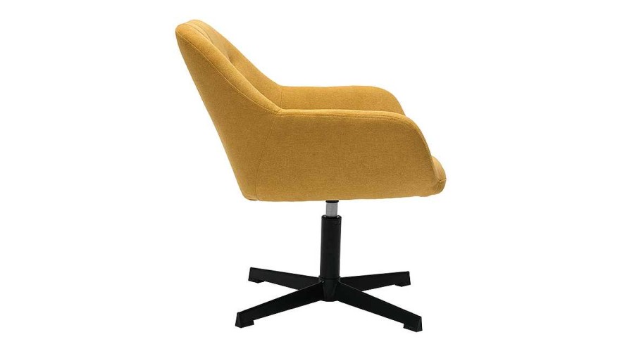 Canap & Fauteuil Miliboo Fauteuil Design | Fauteuil Pivotant Design En Tissu Effet Velours Jaune Moutarde Et M Tal Noir Darwin