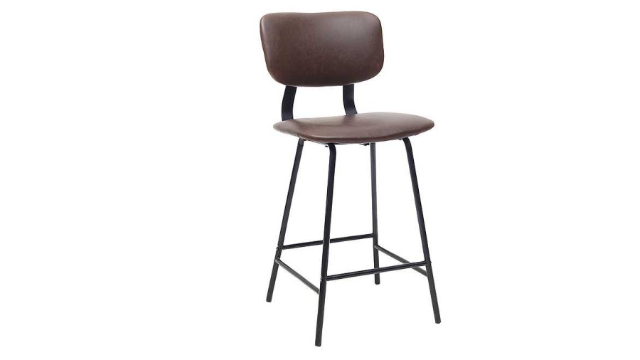 Chaise & Tabouret Miliboo Tabouret De Bar | Tabourets De Bar Vintage Marron Avec Pieds M Tal 65 Cm (Lot De 2) Lab