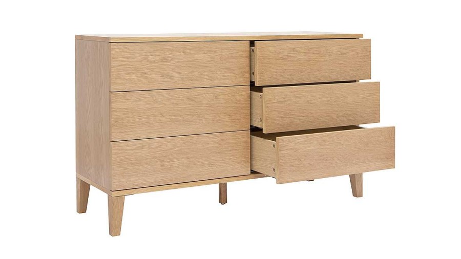 Rangement Miliboo | Commode En Bois Clair Ch Ne 6 Tiroirs L120 Cm Freddy