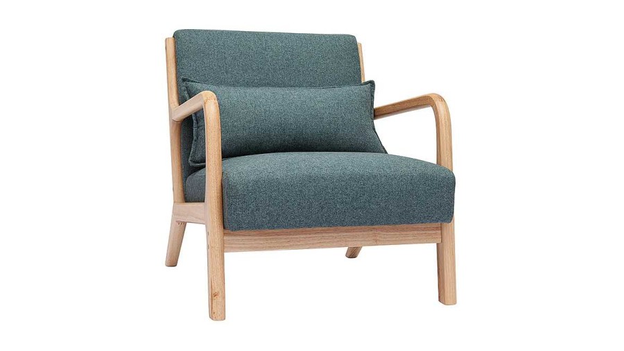 Canap & Fauteuil Miliboo Fauteuil Design | Fauteuil Scandinave En Tissu Vert De Gris Et Bois Clair Massif Derry