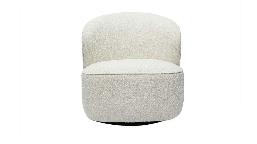 Canap & Fauteuil Miliboo Fauteuil Design | Fauteuil Design Pivotant En Tissu Effet Laine Boucl E Blanc Amber