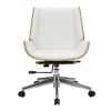 Chaise & Tabouret Miliboo | Chaise De Bureau Roulettes Design Blanc, Bois Clair Et Acier Chrom Curved