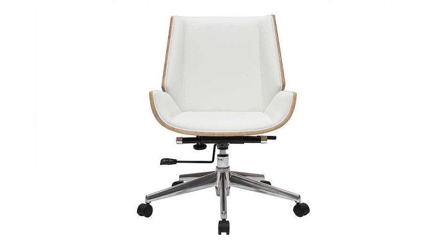 Chaise & Tabouret Miliboo | Chaise De Bureau Roulettes Design Blanc, Bois Clair Et Acier Chrom Curved