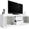 Rangement Miliboo | Buffet Design Blanc Laqu Brillant Avec Tiroirs L210 Cm Latte