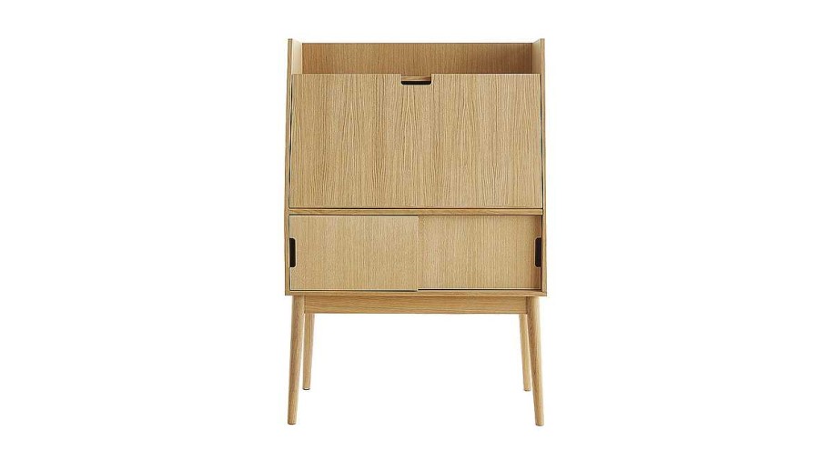 Bureau Miliboo Bureau Design | Bureau Secr Taire Avec Rangements Vintage Bois Clair Ch Ne L90 Cm Gabin