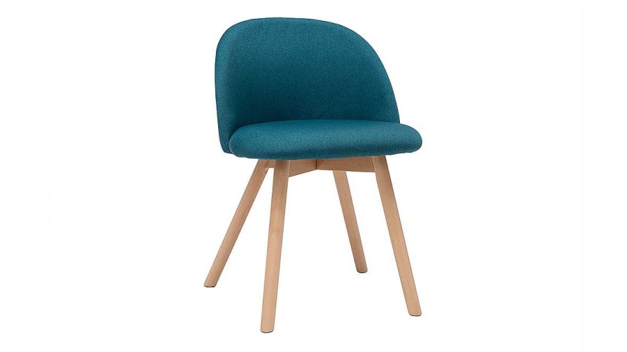 Chaise & Tabouret Miliboo Chaise Design | Chaises Scandinaves En Tissu Bleu Canard Et Bois Clair Massif (Lot De 2) Celeste