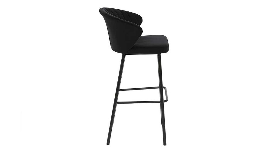 Chaise & Tabouret Miliboo Tabouret De Bar | Tabouret De Bar Design Velours Noir H78 Cm Dally