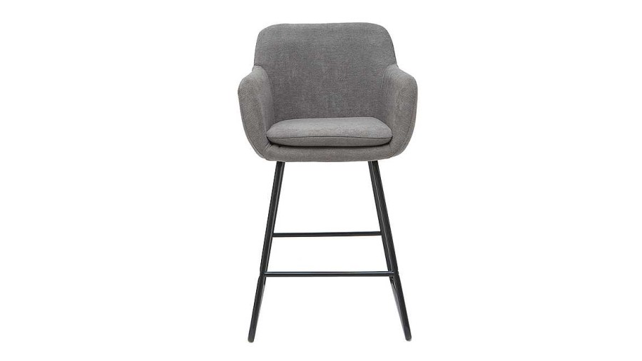 Chaise & Tabouret Miliboo Tabouret De Bar | Tabourets De Bar En Tissu Effet Velours Gris H65 Cm (Lot De 2) Amika