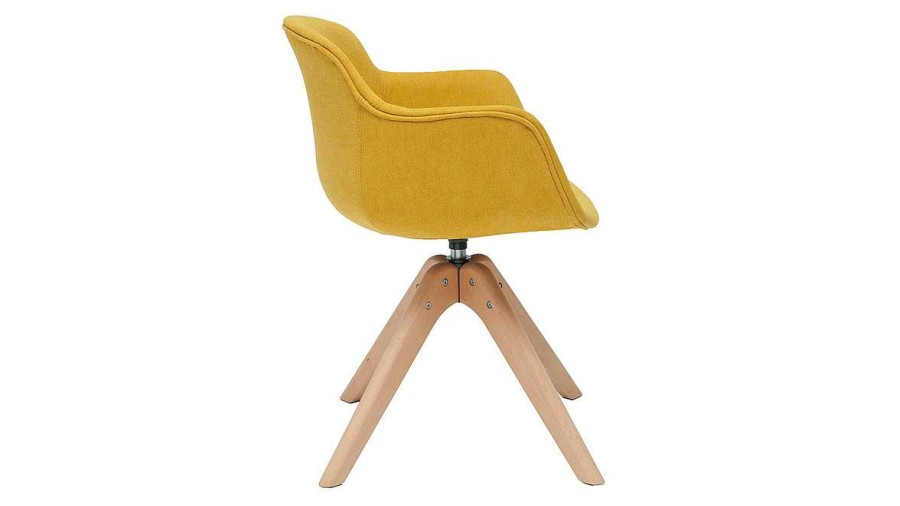 Chaise & Tabouret Miliboo Chaise Design | Chaise Design En Tissu Effet Velours Jaune Moutarde Et Bois Clair Massif Aaron