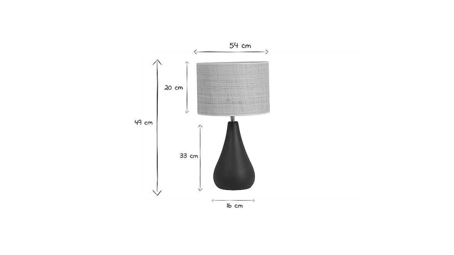 Luminaire Miliboo | Lampe Poser Noire En C Ramique Mate Et Abat-Jour En Raphia H49 Cm Pyrus