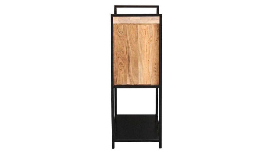 Rangement Miliboo | Buffet Haut En Bois Massif Et M Tal Noir 2 Portes L85 Cm Arthus