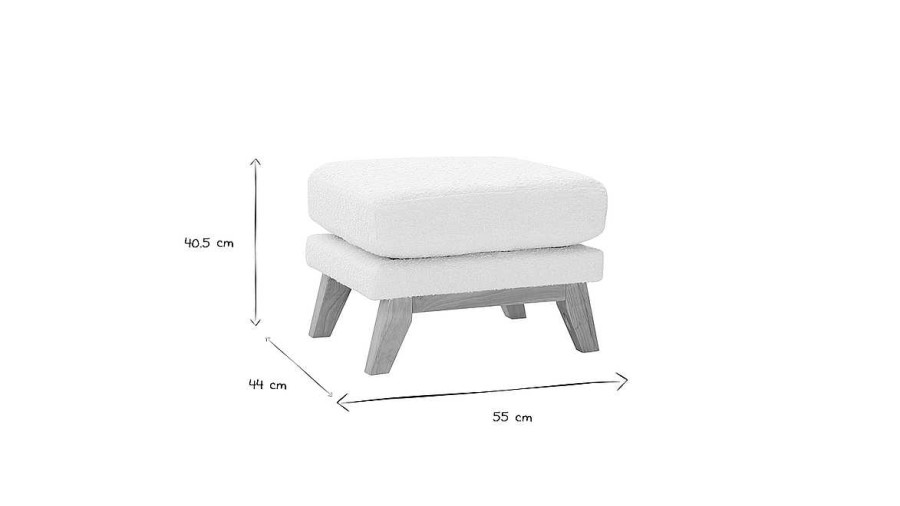 Canap & Fauteuil Miliboo | Pouf Repose-Pieds D Houssable Scandinave En Tissu Effet Laine Boucl E Blanc Cass Et Bois Clair Oslo