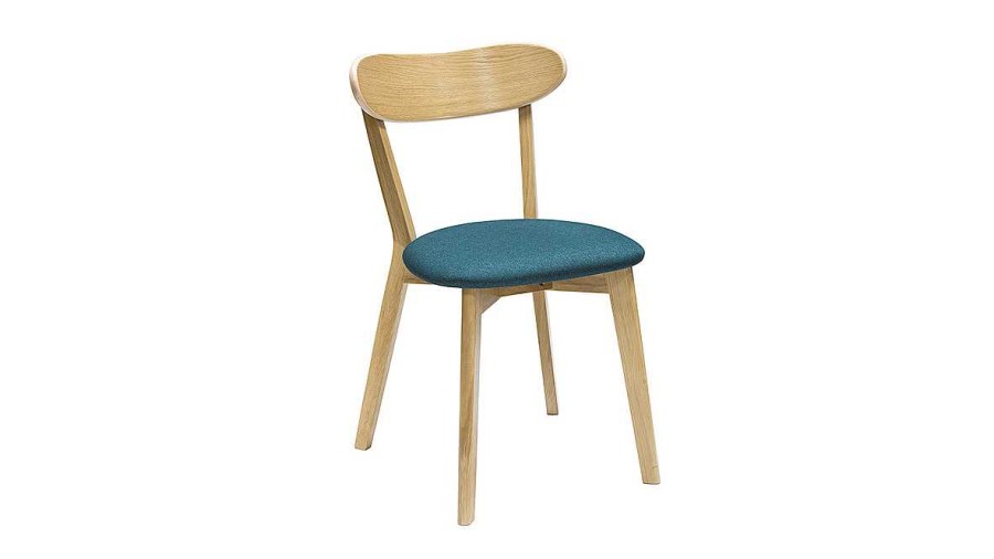 Chaise & Tabouret Miliboo Chaise Design | Chaises Vintage En Bois Clair Ch Ne Et Tissu Bleu Paon (Lot De 2) Dove